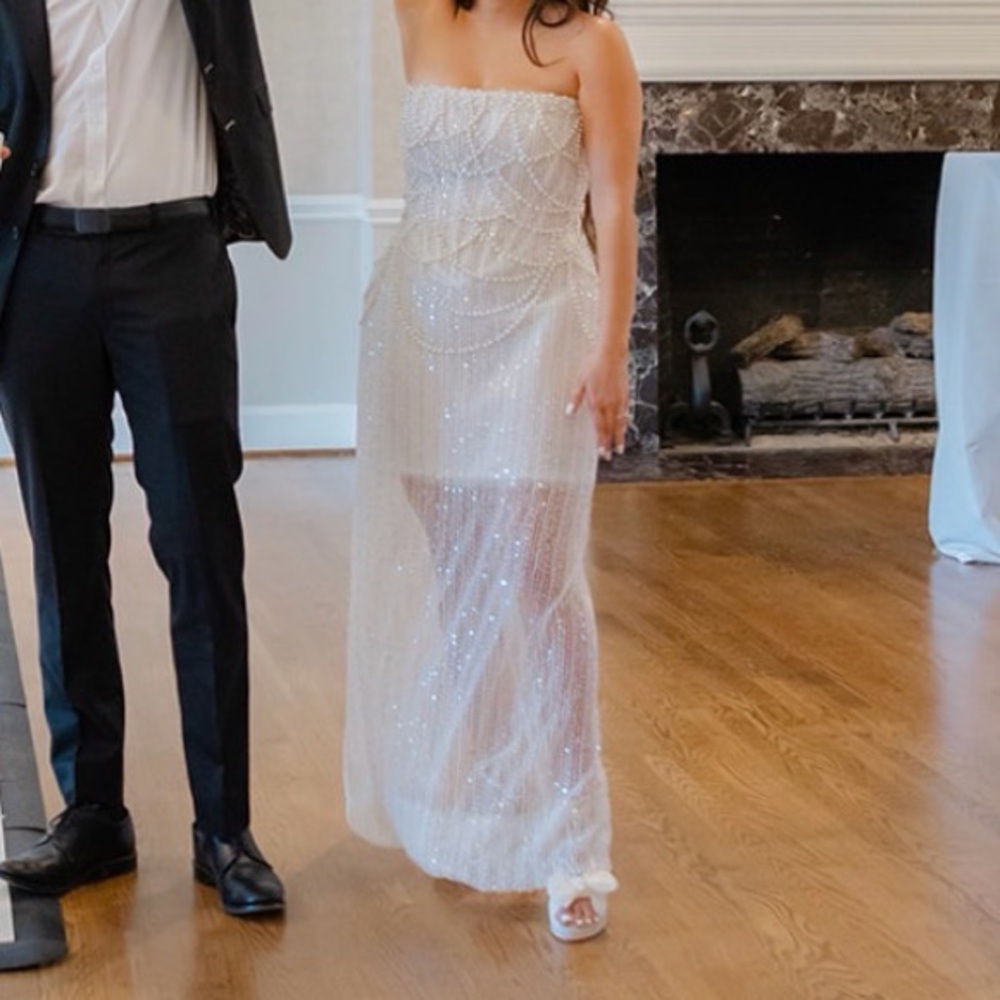 Rosie Etienne Lustre Strapless Sheer Beaded Gown in Ivory - Picture 3 of 6